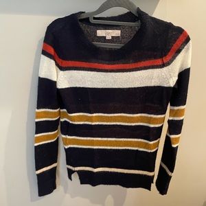 LOFT Navy Striped Long Sleeve Sweater